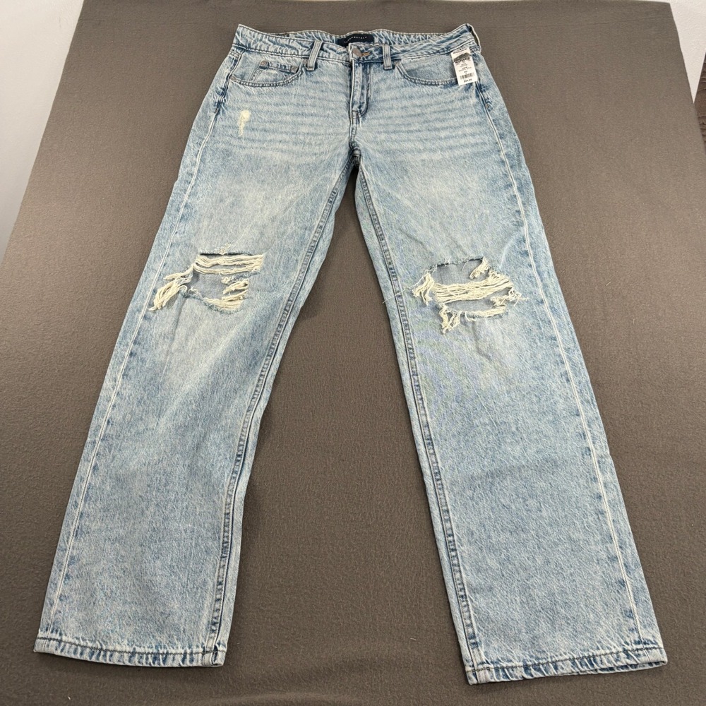 Aeropostale Low Rise Baggy Jeans Mens Size 8 Light Blue Distressed 129038